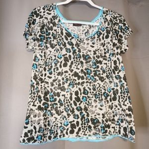 Torrid leopard cheetah print sheer top shirt size 0 turquoise grey black vintage